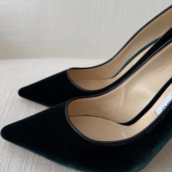 Jimmy Choo Romy 100 Bottle Green Velvet - Picture 3 of 16